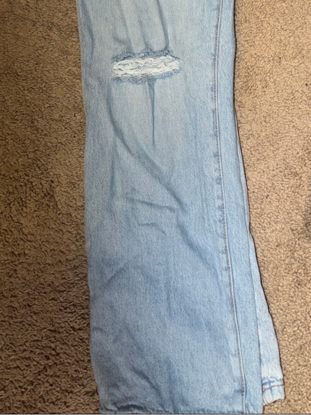 Garage Light Blue Straight Leg Jeans with Knee Distress